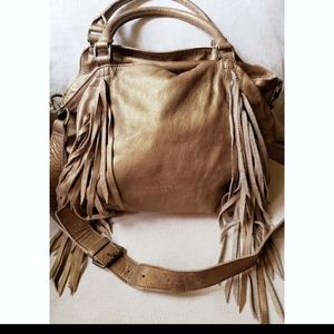 Liebeskind Berlin gold metallic leather crossbody fringe bag